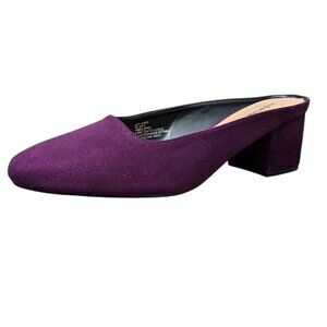Comfortview Women's Judy New Slip On Suede Mule Block Heel Purple Pump Shoes